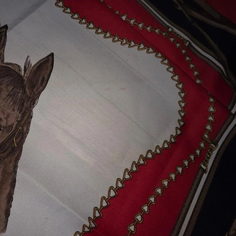 Norma Dori Red Equestrian Horse‎ Print Square Scarf 30x30 Vintage Style